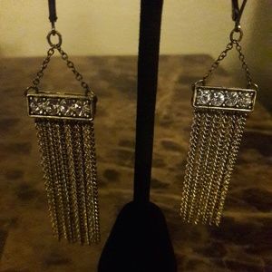 Dangling Gold Chain and Rhinestone Earrings
